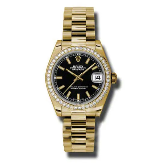 JMS always PreStyled Sets Original Rolex LadyDatejust 31 Black Dial 18K Yellow Gold President Automatic Ladies Watch 178288BKSP