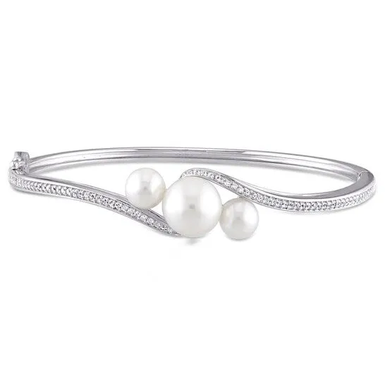 JMS always Rings Original AMOUR Cultured Freshwater Pearl and Created White Sapphire Bangle In Sterling Silver