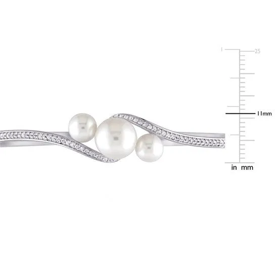 JMS always Rings Original AMOUR Cultured Freshwater Pearl and Created White Sapphire Bangle In Sterling Silver
