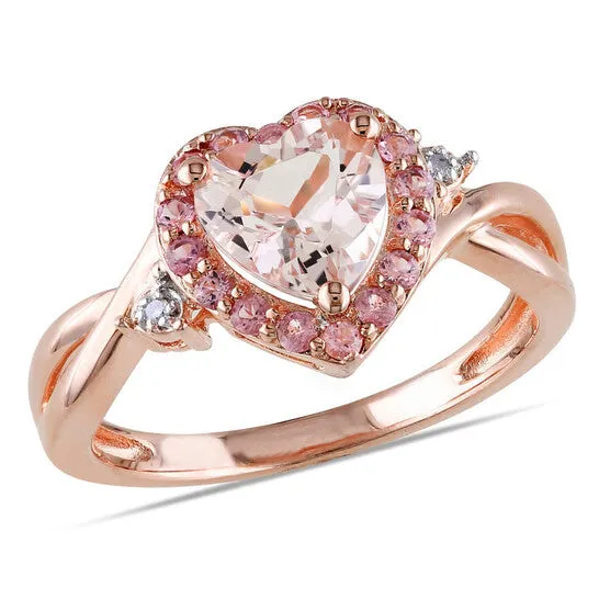 JMS always Rings Original Amour Pink Silver 001 CT Diamond TW And 1 13 CT TGW Morganite Pink Tourmaline Halo Ring