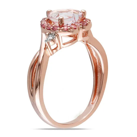 JMS always Rings Original Amour Pink Silver 001 CT Diamond TW And 1 13 CT TGW Morganite Pink Tourmaline Halo Ring