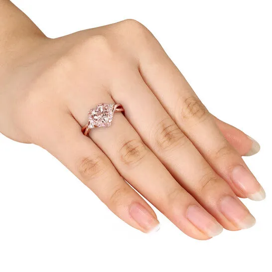 JMS always Rings Original Amour Pink Silver 001 CT Diamond TW And 1 13 CT TGW Morganite Pink Tourmaline Halo Ring