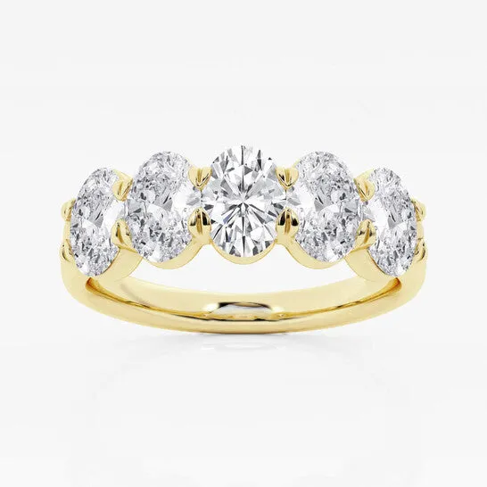JMS always Rings Original Brilliant Diamond 14K Yellow Gold 2 CTTW OvalCut LAB GROWN Diamond Five Stone Anniversary Band FG SI1