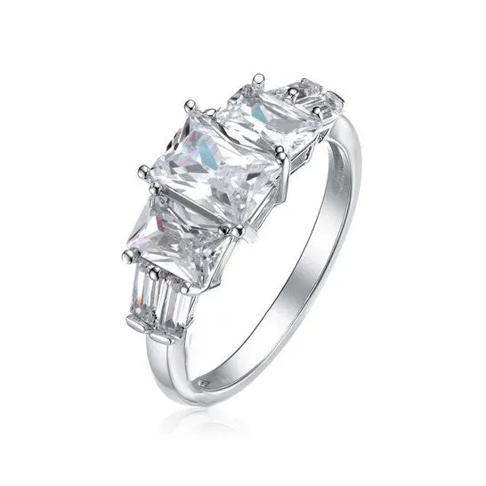 JMS always Rings Original Megan Walford Sterling Silver Emerald with Baguette Cubic Zirconia Engagement Ring