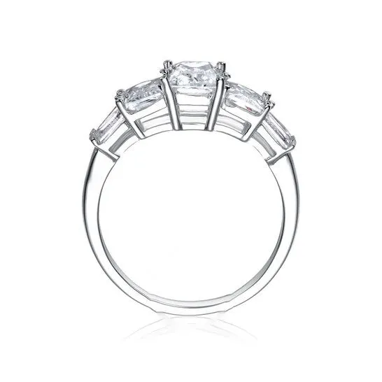 JMS always Rings Original Megan Walford Sterling Silver Emerald with Baguette Cubic Zirconia Engagement Ring
