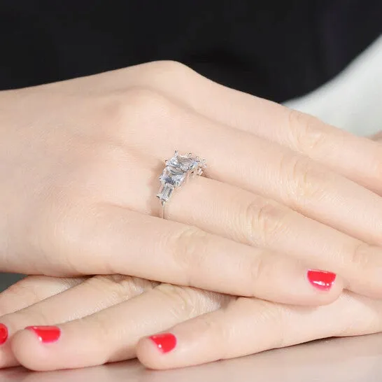 JMS always Rings Original Megan Walford Sterling Silver Emerald with Baguette Cubic Zirconia Engagement Ring