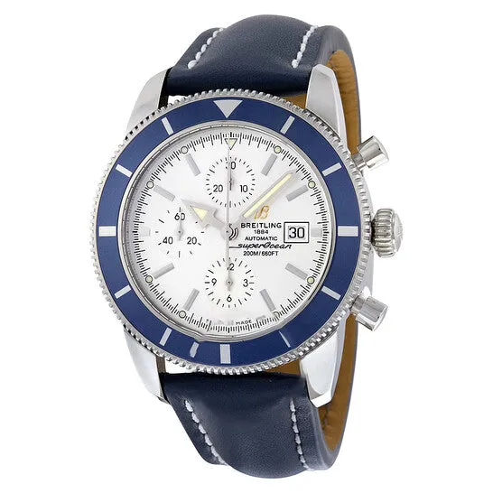 JMS always Watches Original Breitling Superocean Heritage Automatic Chronograph Silver Dial Blue Leather Mens Watch A1332016G698BLLD