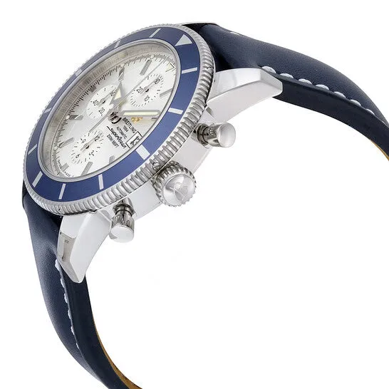 JMS always Watches Original Breitling Superocean Heritage Automatic Chronograph Silver Dial Blue Leather Mens Watch A1332016G698BLLD