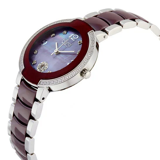 JMS always Watches Original Burgi Mother of Pearl Dial Burgundy Ceramic Ladies Watch BUR072BR