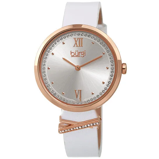 JMS always Watches Original Burgi Quartz Silver Dial White Leather Ladies Watch BUR264WT