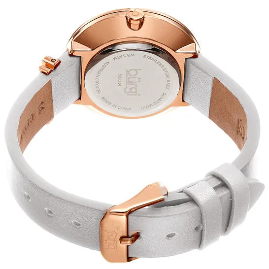 JMS always Watches Original Burgi Quartz Silver Dial White Leather Ladies Watch BUR264WT