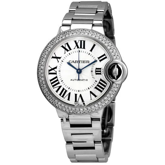 JMS always Watches Original Cartier Ballon Bleu Silver Dial 18kt White Gold Diamond Ladies Watch WE902035