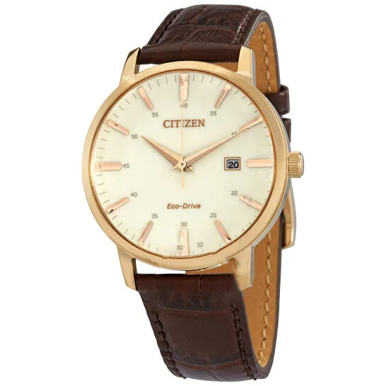 JMS always Watches Original Citizen EcoDrive Gold Dial Brown Leather Mens Watch BM746312A