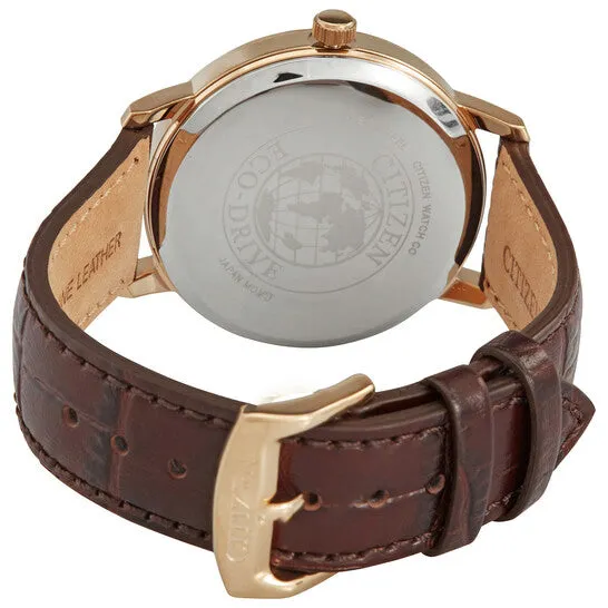 JMS always Watches Original Citizen EcoDrive Gold Dial Brown Leather Mens Watch BM746312A