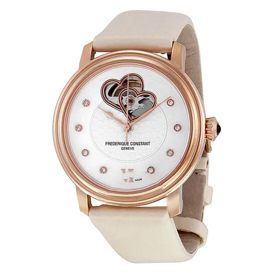 JMS always Watches Original Frederique Constant World Heart Federation Automatic White Dial White Leather Ladies Watch FC310DHB3P4