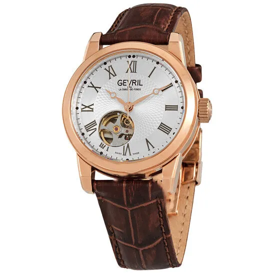 JMS always Watches Original Gevril Madison Automatic Silver Dial Brown Leather Mens Watch 2587