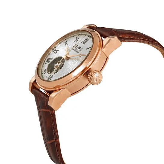 JMS always Watches Original Gevril Madison Automatic Silver Dial Brown Leather Mens Watch 2587