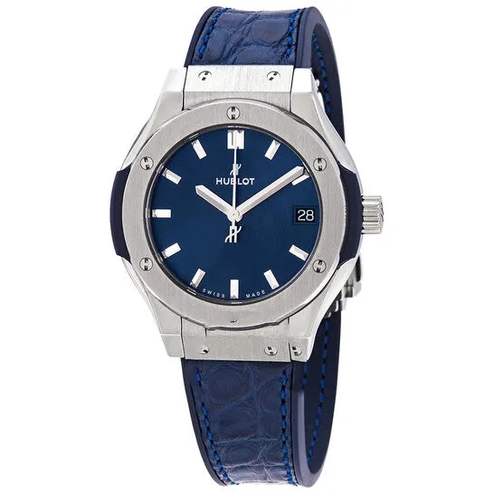 JMS always Watches Original Hublot Classic Fusion Blue Dial Blue Leather Ladies Watch 581NX7170LR