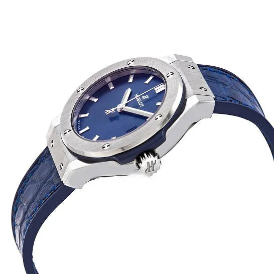 JMS always Watches Original Hublot Classic Fusion Blue Dial Blue Leather Ladies Watch 581NX7170LR