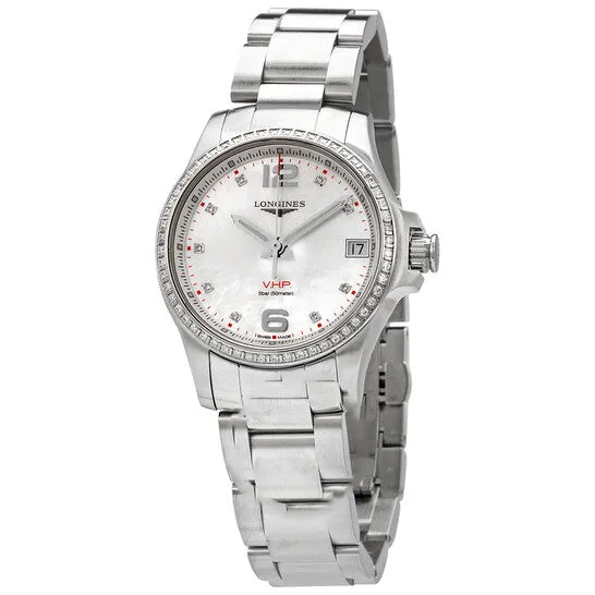 JMS always Watches Original Longines Conquest VHP Quartz Diamond White Mother of Pearl Dial Ladies Watch L33160876