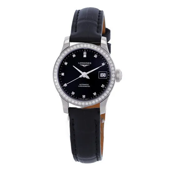 JMS always Watches Original Longines Record Automatic Diamond Black Dial Ladies Watch L23200572