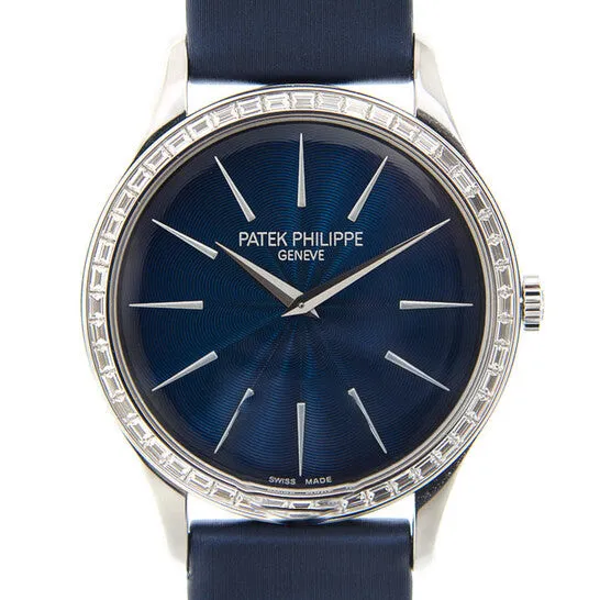 JMS always Watches Original Patek Philippe Calatrava 18kt White Gold Night Blue Dial Ladies Hand Wound Watch 4897300G001