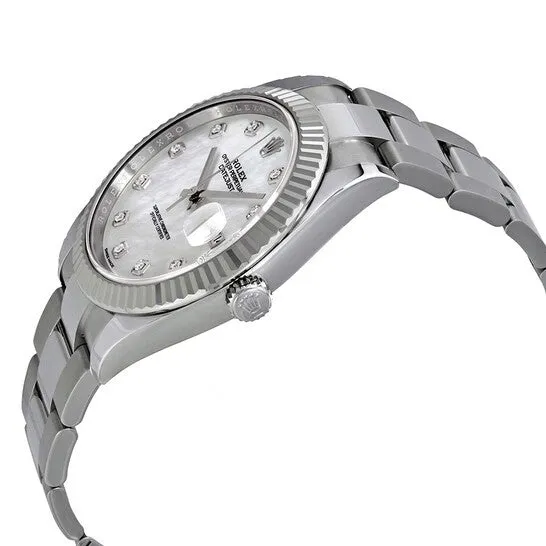JMS always Watches Original Rolex Datejust 41 Automatic White Mother of Pearl Diamond Dial Mens Watch 126334MDO