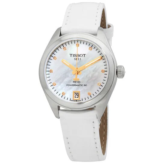 JMS always Watches Original Tissot PR 100 Automatic Diamond White Mother of Pearl Dial Ladies Watch T1012071611601