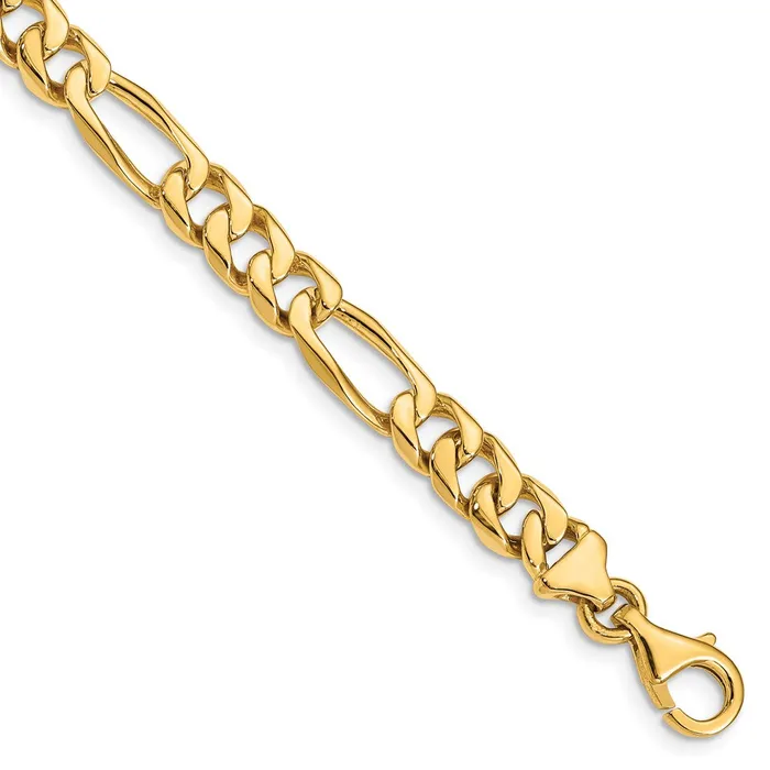 MDS Bracelets Solid 14K Yellow Gold 9 inch 7mm Hand Polished Figaro Link with Fancy Lobster Clasp Bracelet