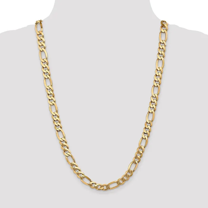 MDS Necklaces Solid 14K Yellow Gold 26 inch 875mm Flat Figaro with Lobster Clasp Chain Necklace