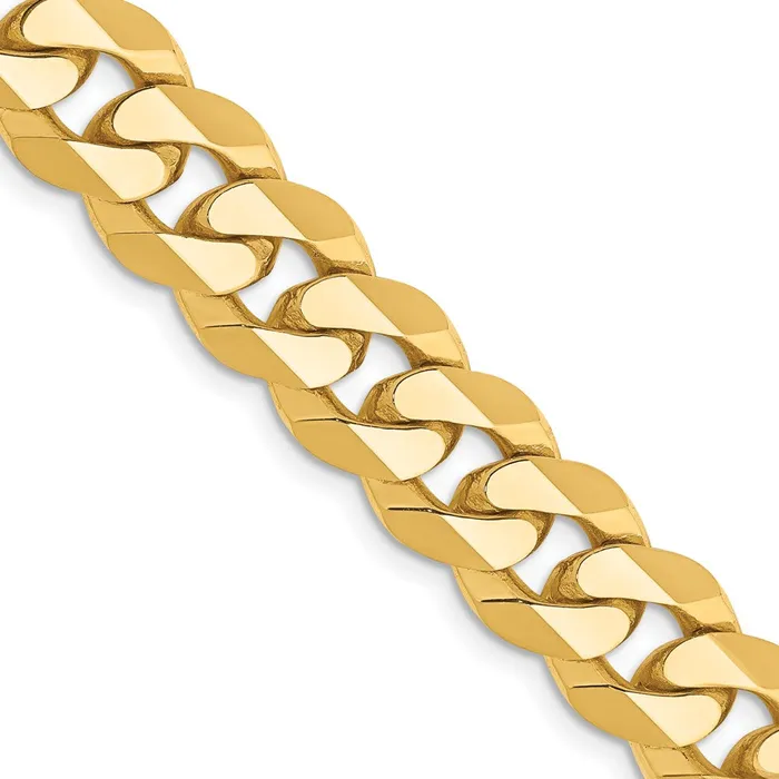 MDS Necklaces Solid 14K Yellow Gold 28 inch 95mm Flat Beveled Curb with Lobster Clasp Chain Necklace
