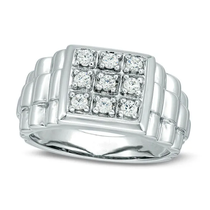 Mens 050 CT TW Composite Natural Diamond ComfortFit Stepped Shank Ring in Solid 14K White Gold Goldia Rings