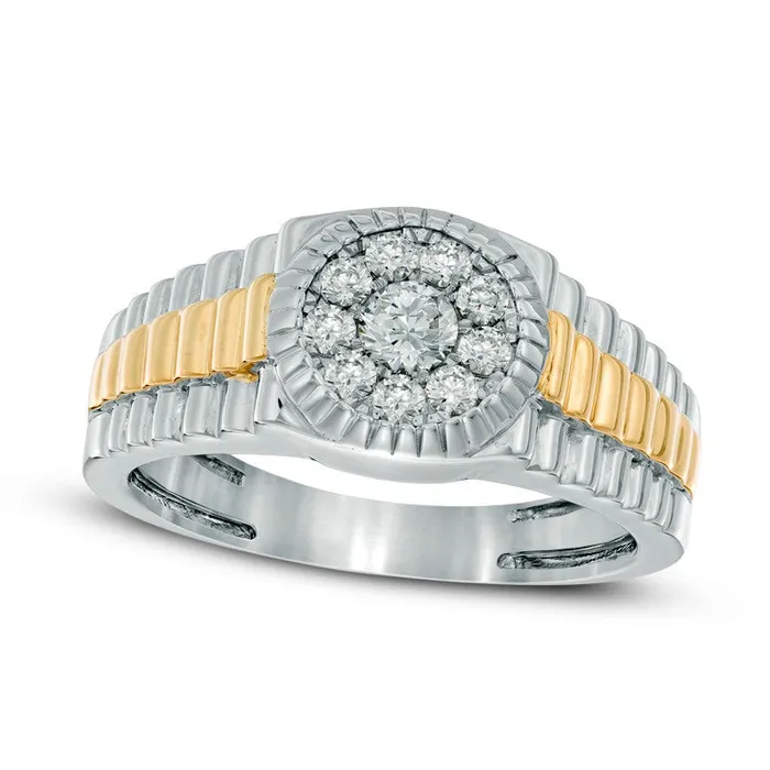 Mens 050 CT TW Composite Natural Diamond Ribbed Ring in Solid 10K TwoTone Gold Goldia Rings