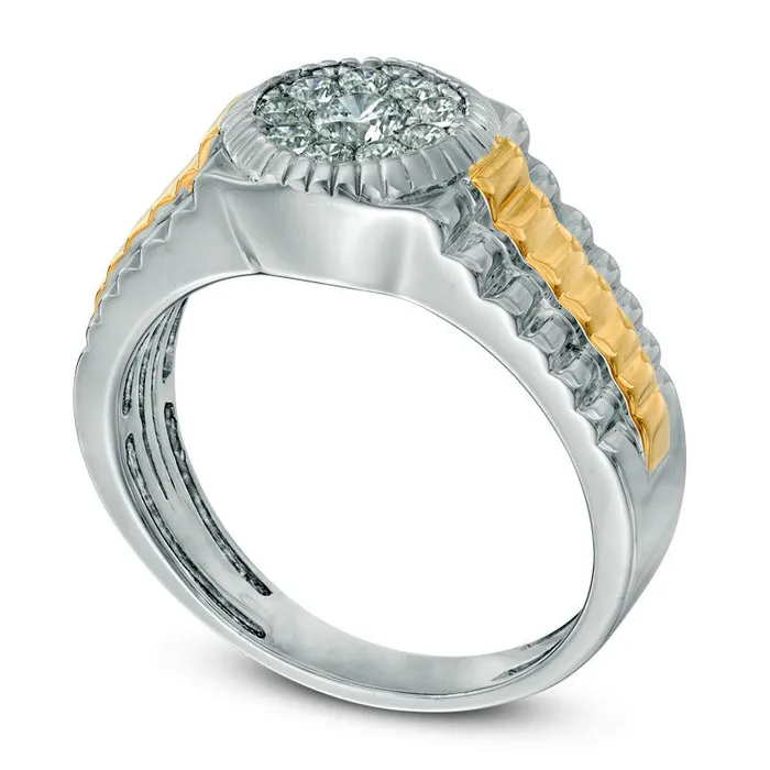 Mens 050 CT TW Composite Natural Diamond Ribbed Ring in Solid 10K TwoTone Gold Goldia Rings