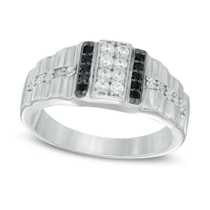 Mens 050 CT TW Enhanced Black and White Natural Diamond Ring in Solid 10K White Gold Goldia Rings