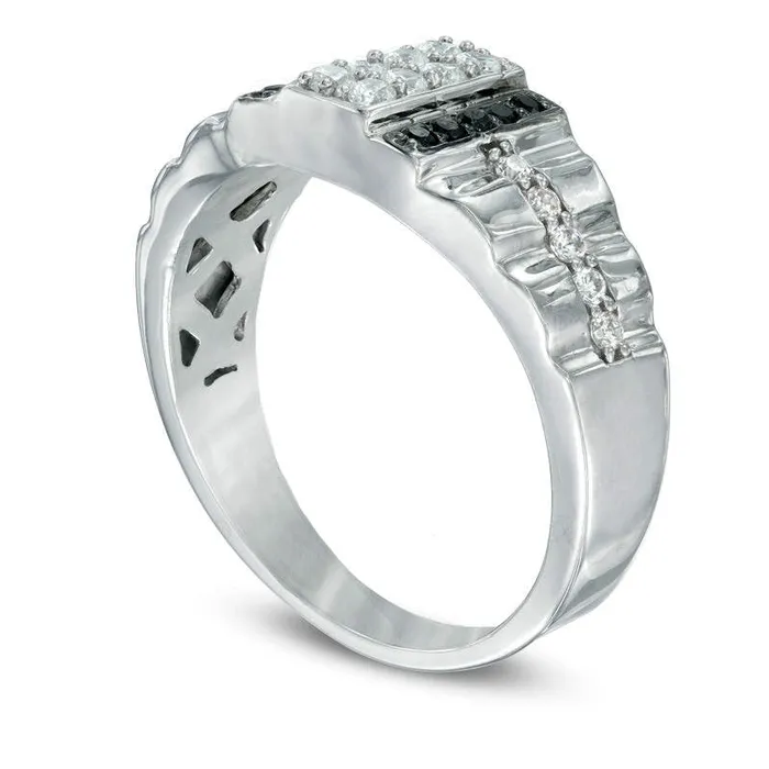 Mens 050 CT TW Enhanced Black and White Natural Diamond Ring in Solid 10K White Gold Goldia Rings