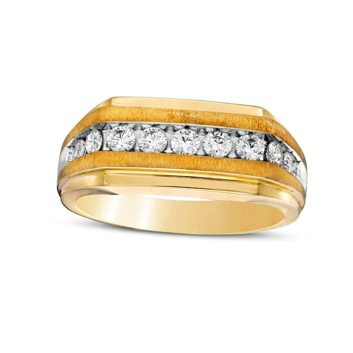 Mens 063 CT TW Natural Diamond Graduated Eleven Stone Wedding Band in Solid 10K Yellow Gold Goldia Rings