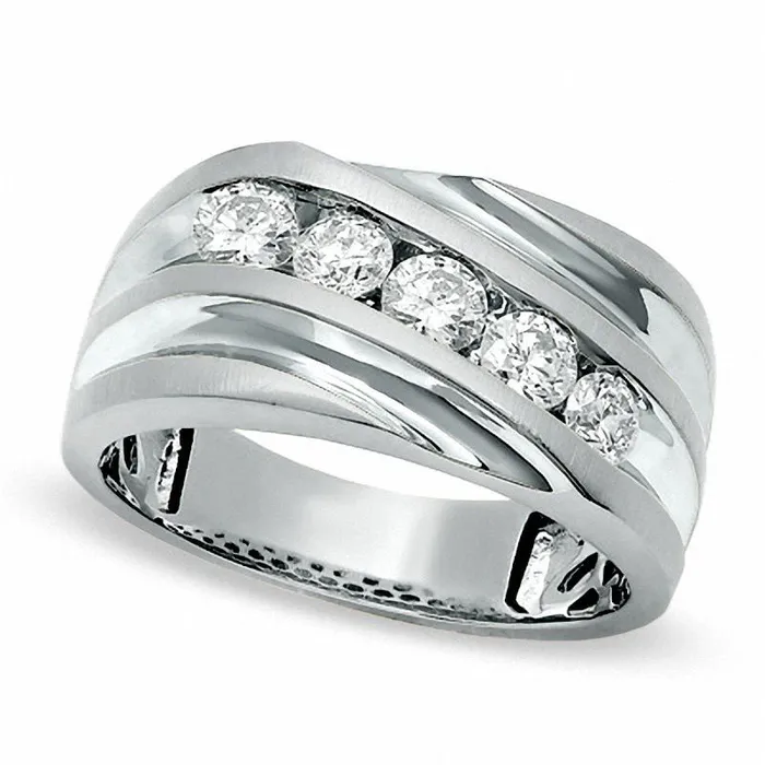 Mens 10 CT TW Natural Diamond Slant Wedding Band in Solid 14K White Gold Goldia Rings