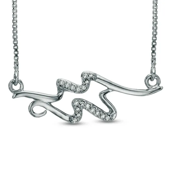 Natural Diamond Accent Abstract Aquarius Zodiac Sign Necklace in Sterling Silver Goldia Necklaces