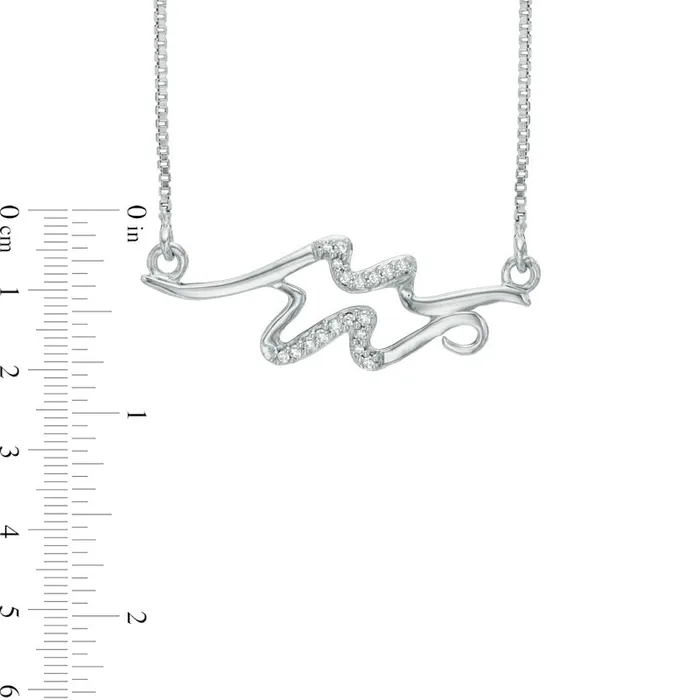 Natural Diamond Accent Abstract Aquarius Zodiac Sign Necklace in Sterling Silver Goldia Necklaces