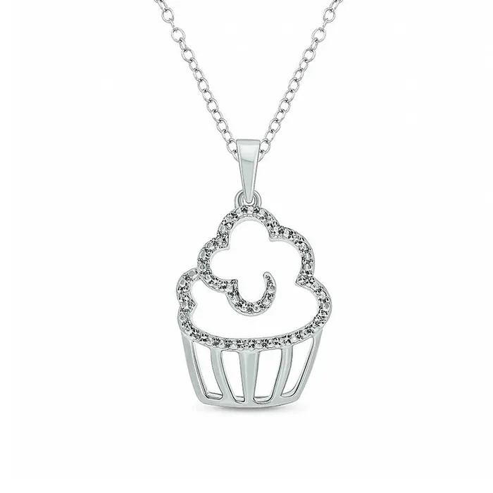 Natural Diamond Accent Cupcake Pendant in Sterling Silver Goldia Necklaces