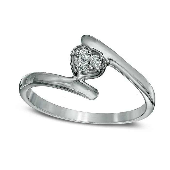 Natural Diamond Accent Heart Bypass Midi Ring in Sterling Silver Goldia Rings