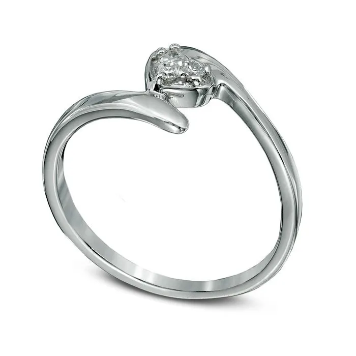 Natural Diamond Accent Heart Bypass Midi Ring in Sterling Silver Goldia Rings