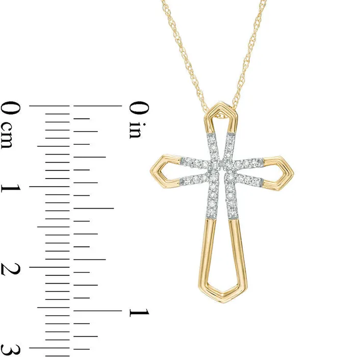 Necklaces 01 CT TW Natural Diamond Open Cross Pendant in 10K Yellow Gold Goldia
