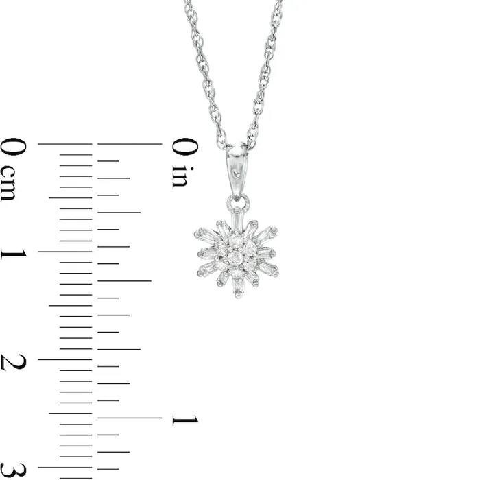 Necklaces 02 CT TW Baguette and Round Natural Diamond Sunburst Pendant in 10K White Gold Goldia