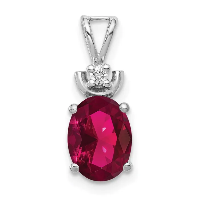 Necklaces 14k White Gold 8x6mm Oval Created Ruby VS Real Diamond Pendant Goldia