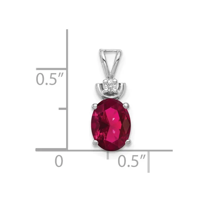 Necklaces 14k White Gold 8x6mm Oval Created Ruby VS Real Diamond Pendant Goldia