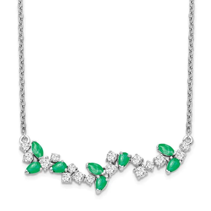 Necklaces 14k White Gold Emerald and Real Diamond 18in Floral Bar Necklace Goldia