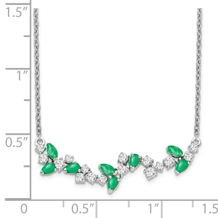 Necklaces 14k White Gold Emerald and Real Diamond 18in Floral Bar Necklace Goldia