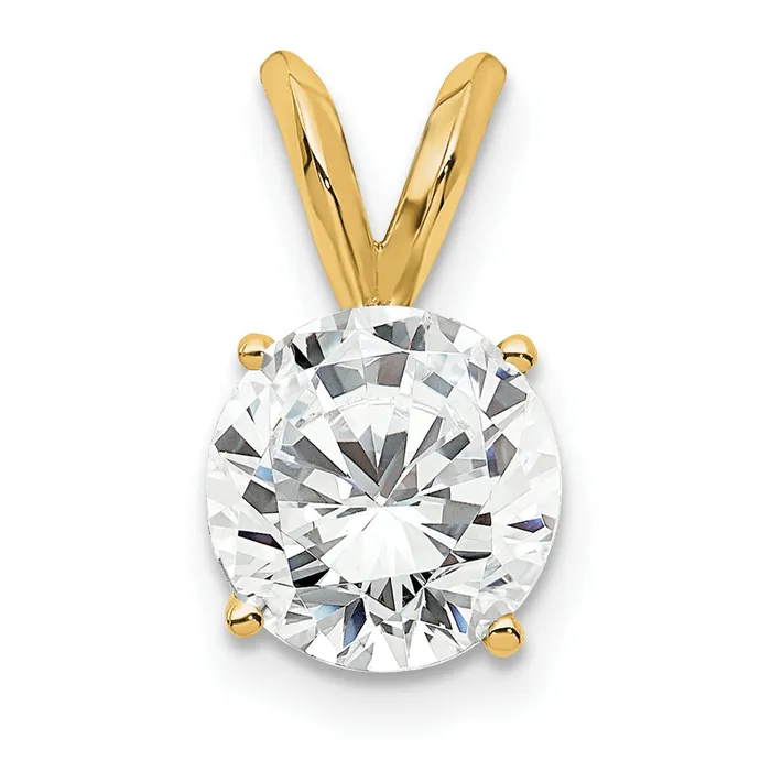 Necklaces 14k Yellow Gold 1 Ct Lab Grown Diamond VS F Round Four Prong Solitaire Pendant Goldia